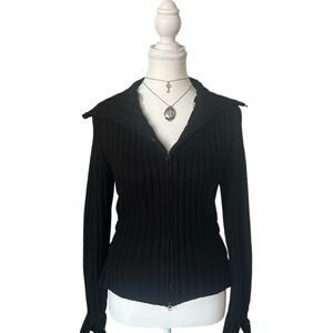 “New Look” Black Knit Buckle Style Zip-up Sweater